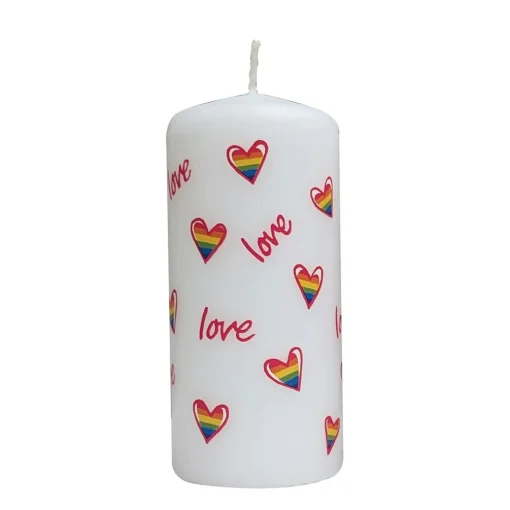 Love Heart Rainbow Pillar Candle