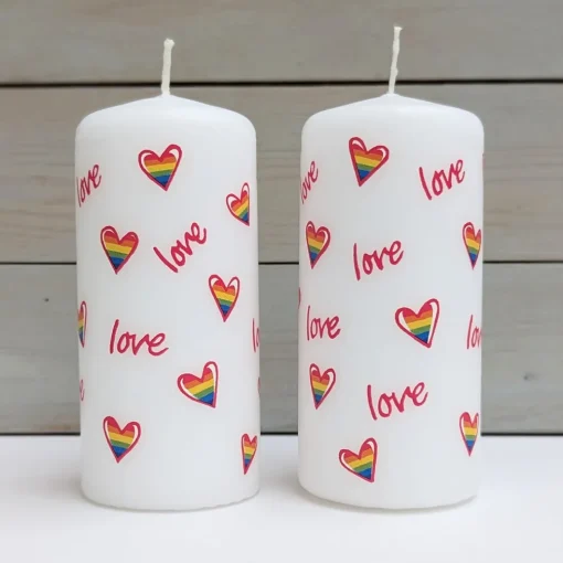 Love Heart Rainbow Pillar Candle