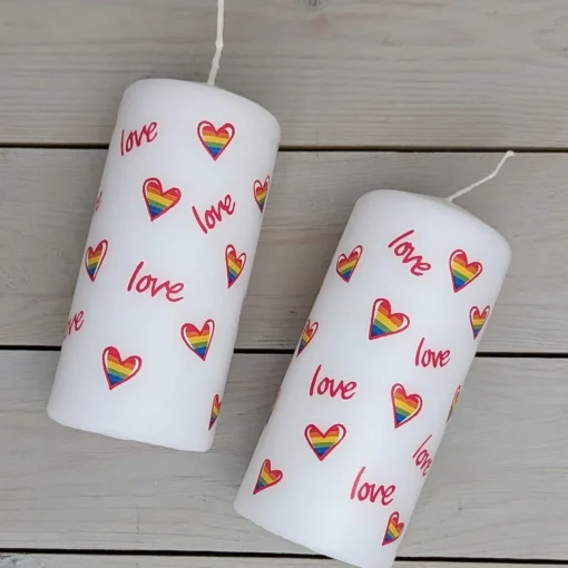 Love Heart Rainbow Pillar Candle